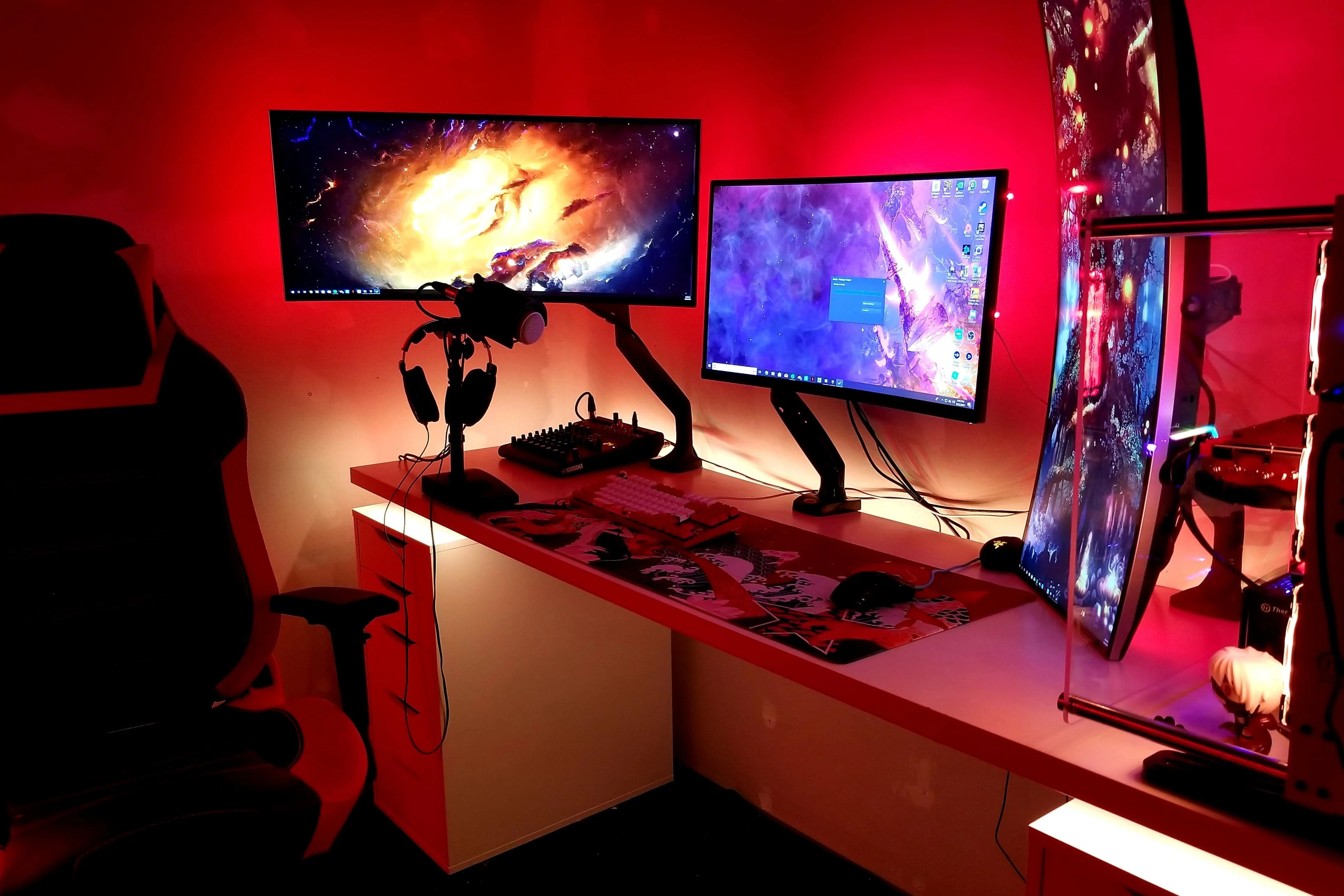 Futuristic digital gaming setup with orange accent lighting