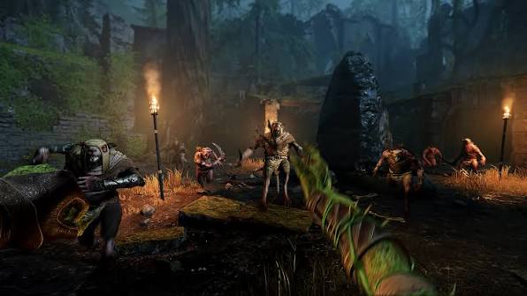 Tactical fighters planning positions around a briar wall in Thornwake